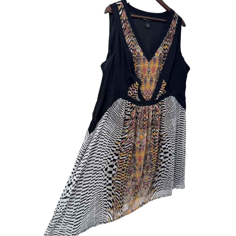Lane Bryant Sheer Lined V Neck Multicolor Aztec A line dress Artsy boho plus‎ 24